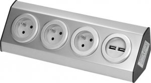 Orno Gniazdo meblowe, kuchenne montowane na rzepy, z ładowarką USB - 3x2P+Z, 2xUSB, INOX. (FS-3) 2