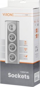 Orno Gniazdo meblowe, kuchenne montowane na rzepy, z ładowarką USB - 3x2P+Z, 2xUSB, INOX. (FS-3) 3
