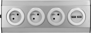 Orno Gniazdo meblowe, kuchenne montowane na rzepy, z ładowarką USB - 3x2P+Z, 2xUSB, INOX. (FS-3) 5