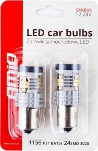 AMiO Żarówki led canbus 3020 24smd 1156 ba15s p21w r10w r5w white 12v/24v 4