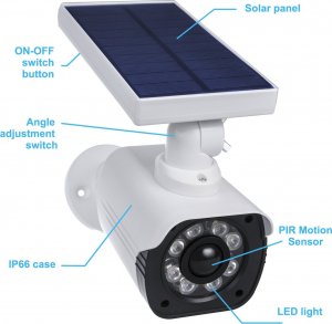 CE Solarna atrapa kamery, migająca dioda, czujnik ruchu, oświetlenie LED, naklejka gratis, SOL1800S 5