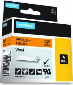 Dymo Tasiemka oryginalna Kolor nadruku: czarny/Kolor tła: pomarańczowe DYMO 1805427 24mm x 5.5 m winylowa, elastyczna/Mocny klej, Odporna na substancje chemiczne, wode i oleje. Wytrzymuje temperatury od -18 do 90 stopni 3