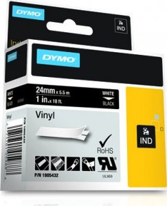 Dymo Tasiemka oryginalna Kolor nadruku: biały/Kolor tła: czarne DYMO 1805432 24mm x 5.5 m winylowa, elastyczna/Mocny klej, Odporna na substancje chemiczne, wode i oleje. Wytrzymuje temperatury od -18 do 90 stopni 3