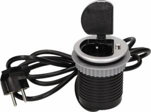 Orno Gniazdo meblowe ?6cm wpuszczane w blat z pokrywką, ładowarką USB i przewodem 1,8m, 1x2P+Z, 1xUSB, wersja schuko 1