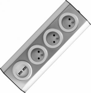Orno Gniazdo meblowe, kuchenne montowane na rzepy, z ładowarką USB - 3x2P+Z, 2xUSB, INOX. 1