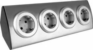 Orno Gniazdo meblowe kuchenne 4x2P+Z (Schuko), montaż na rzepy, INOX 1