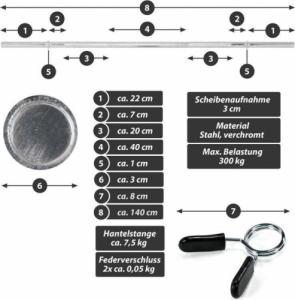 Maxxiva MAXXIVA Gryf olimpijski z blokadą sprężynową 140 cm, srebrny 2