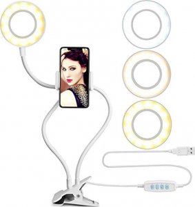 Lampa pierścieniowa Alogy LED do selfie uchwyt na telefon biała 1