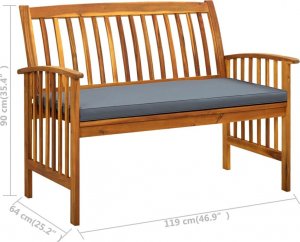 vidaXL Ławka ogrodowa z poduszką, 119 cm, lite drewno akacjowe 8