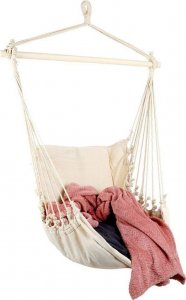 ProGarden Hamak brazylijski fotel podwieszany huśtawka beżowa poducha grafitowa 13