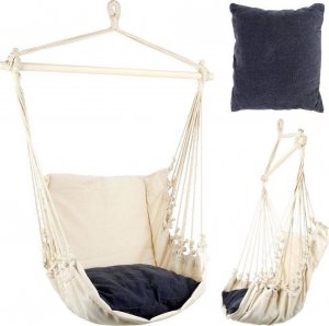 ProGarden Hamak brazylijski fotel podwieszany huśtawka beżowa poducha grafitowa 15