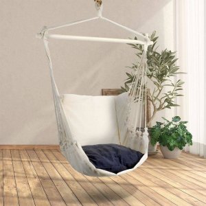ProGarden Hamak brazylijski fotel podwieszany huśtawka beżowa poducha grafitowa 2