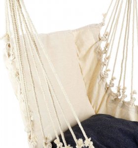 ProGarden Hamak brazylijski fotel podwieszany huśtawka beżowa poducha grafitowa 6