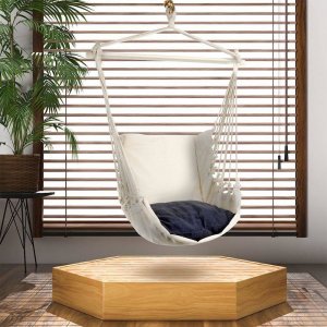 ProGarden Hamak brazylijski fotel podwieszany huśtawka beżowa poducha grafitowa 10