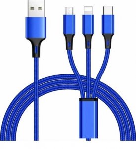 Kabel USB PremiumCord USB-A - USB-C + microUSB + Lightning 1.2 m Niebieski (ku31pow01) 1