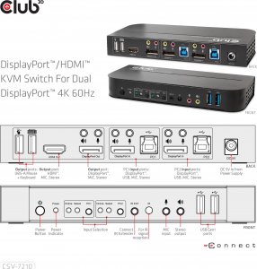Club 3D Club3D síťový přepínač - Switch, DP/HDMI KVM Switch - Dual DP 4K 60Hz 11