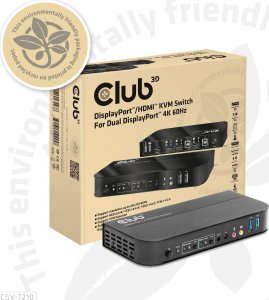 Club 3D Club3D síťový přepínač - Switch, DP/HDMI KVM Switch - Dual DP 4K 60Hz 2