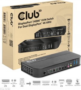 Club 3D Club3D síťový přepínač - Switch, DP/HDMI KVM Switch - Dual DP 4K 60Hz 6