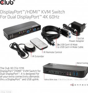 Club 3D Club3D síťový přepínač - Switch, DP/HDMI KVM Switch - Dual DP 4K 60Hz 9