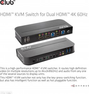 Club 3D Club3D síťový přepínač - Switch, HDMI KVM Switch - Dual HDMI 4K 60Hz 7