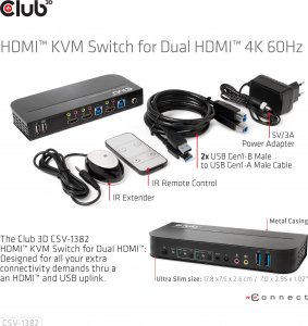 Club 3D Club3D síťový přepínač - Switch, HDMI KVM Switch - Dual HDMI 4K 60Hz 8