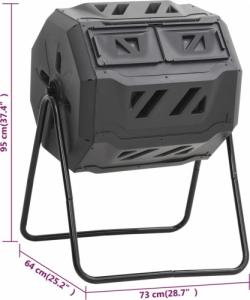 vidaXL Kompostownik do ogrodu, czarny, 73x64x95 cm, 160 L 7