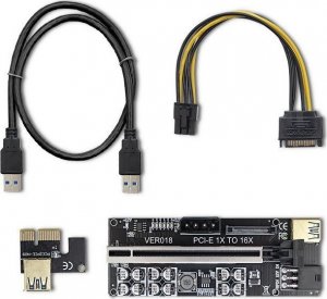 Kontroler Qoltec Karta rozszerzeń Riser Qoltec PCI-E 1x-16x | USB 3.0 | ver.018 | SATA/PCI-E 6pin 1