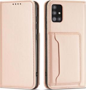 Hurtel Magnet Card Case etui do Xiaomi Redmi Note 11 Pro pokrowiec portfel na karty kartę podstawka różowy 1