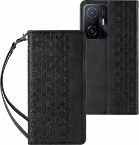 Hurtel Magnet Strap Case etui do Xiaomi Redmi Note 11 pokrowiec portfel + mini smycz zawieszka czarny 1