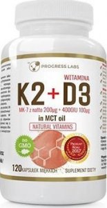 Progress Labs PROGRESS LABS Vitamin K2Mk-7 200mcg+D3 4000IU IN MCT 120caps. 1