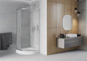 Mexen Mexen Rio kabina prysznicowa półokrągła 80 x 80 cm, pasy, chrom + brodzik Rio, biały - 863-080-080-01-20-4710 5