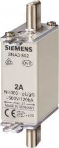 Siemens Wkładka topikowa NH000 80A gG 500V wersja standard zaczepy nieizolowane 3NA3824 1