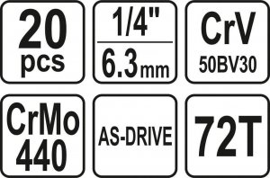 Zestaw narzędzi Yato ZESTAW NARZĘDZIOWY 1/4'''' 20 CZĘŚCI XS 5