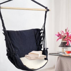 ProGarden Hamak brazylijski fotel podwieszany huśtawka grafitowa poducha beżowa 11