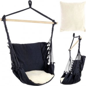 ProGarden Hamak brazylijski fotel podwieszany huśtawka grafitowa poducha beżowa 15