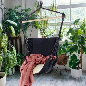 ProGarden Hamak brazylijski fotel podwieszany huśtawka grafitowa poducha beżowa 3