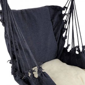 ProGarden Hamak brazylijski fotel podwieszany huśtawka grafitowa poducha beżowa 6