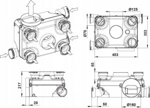 AWENTA Wentylator centralny Aventa CVU400HT higrostat+timer 60W 230V AC 3-biegowy 265/360/415m3/h 4