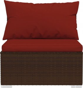 vidaXL Moduł sofy środkowej z poduszkami, brązowy, rattan PE 4