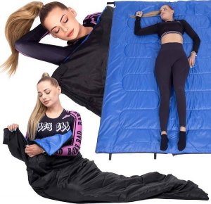Springos Śpiwór turystyczny 190x73 cm ciepły śpiwór kempingowy czarno-niebieski UNIWERSALNY 9