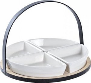 DKD Home Decor Zestaw do przystawek DKD Home Decor Metal Bambus Kamionka Loft (21,5 x 21,5 x 14 cm) (5 Części) 1