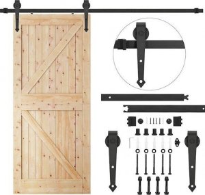 Springos System do drzwi przesuwnych 200 cm prowadnica do 100 kg, barn door z ozdobnymi okuciami stal czarny UNIWERSALNY 1