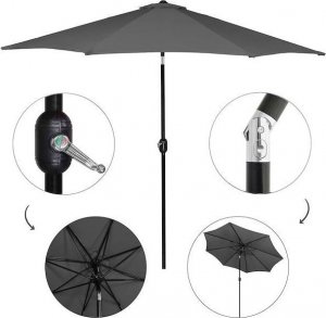 Springos Parasol ogrodowy składany 300 cm duży na balkon ciemnoszary UNIWERSALNY 9