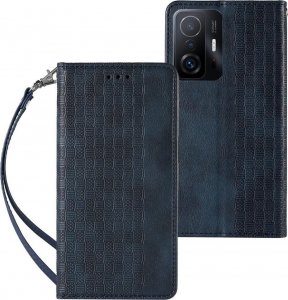 Hurtel Magnet Strap Case etui do Xiaomi Redmi Note 11 pokrowiec portfel + mini smycz zawieszka niebieski 1