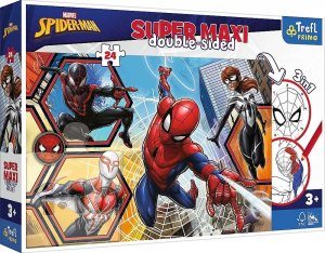 Trefl Dwustronne Puzzle 24 elementy Super Maxi Spiderman wyrusza do akcji 3w1 1