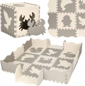 Springos Mata piankowa 120x120 cm zwierzaki puzzle dla dzieci szaro-beżowe pianka EVA UNIWERSALNY 1