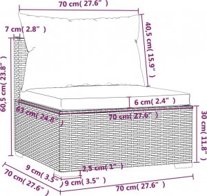 vidaXL Moduł sofy środkowej z poduszkami, szary, rattan PE 7
