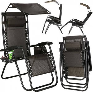 Springos Leżak ogrodowy grawitacyjny regulowany z daszkiem czarny UNIWERSALNY 18