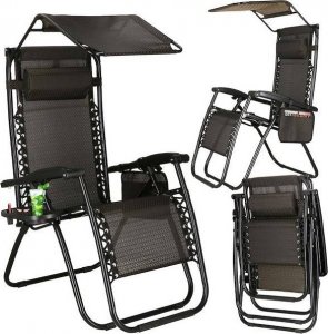 Springos Leżak ogrodowy grawitacyjny regulowany z daszkiem czarny UNIWERSALNY 22