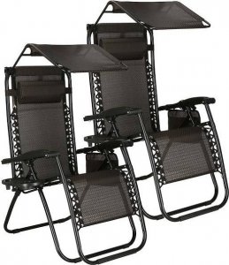Springos Leżak ogrodowy grawitacyjny regulowany z daszkiem czarny zestaw 2 szt. UNIWERSALNY 11